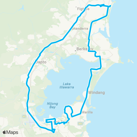 Illawarra Buses Network Wollongong to Shellharbour via Warrawong (Loop Service) map