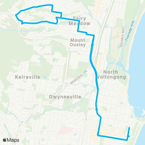 Illawarra Buses Network Wollongong to Mt Pleasant (Loop Service) map