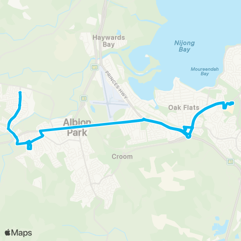 Illawarra Buses Network Stockland Shellharbour to Calderwood & Tullimbar (Loop Service) map