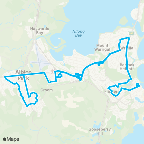 Illawarra Buses Network Shellharbour Village to Albion Pk (Loop Service) map