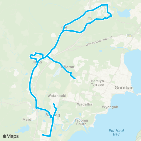 Central Coast Buses Network Tuggerah to Warnervale via Wyee map