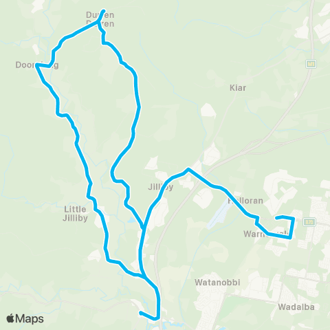 Central Coast Buses Network Dooralong to Tuggerah via Durren Durren map