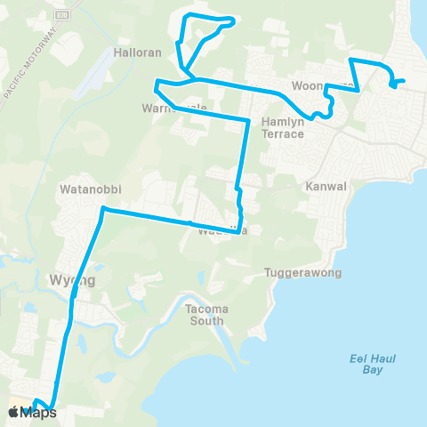 Central Coast Buses Network Tuggerah to Lk Haven via Wadalba & Warnervale map