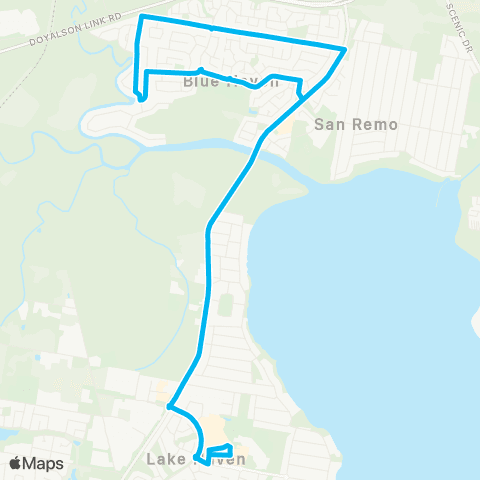 Central Coast Buses Network Lk Haven to Chain Val Bay via Blue Haven (Loop Service) map