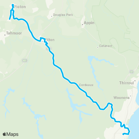 Illawarra Buses Network Picton to Wollongong via Wilton map