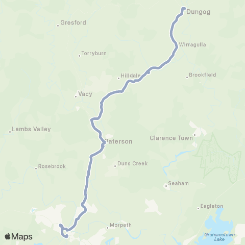 Temporary Buses Dungog, then all stations to Maitland and return map