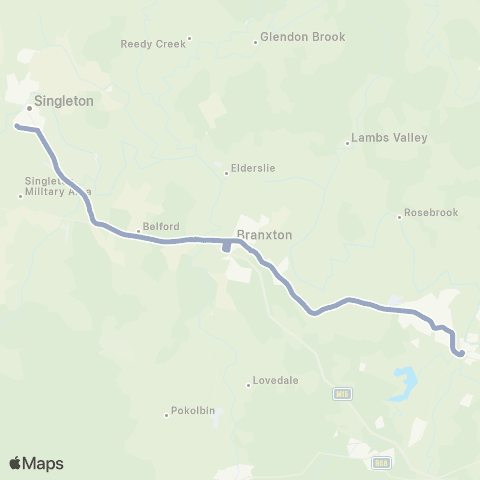 Temporary Buses Singleton, then all stations to Lochinvar, Maitland and return map