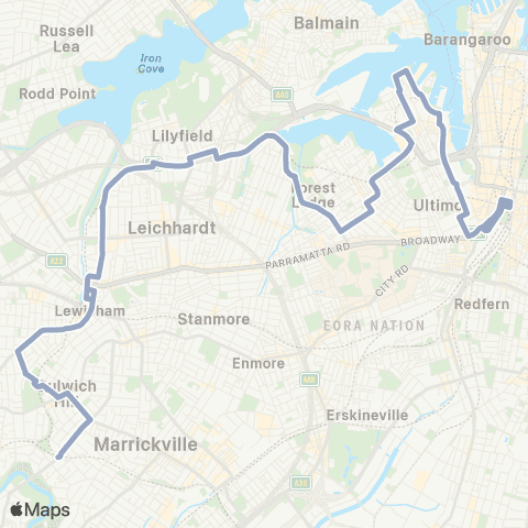 Temporary Buses Dulwich Hill to Central and return map