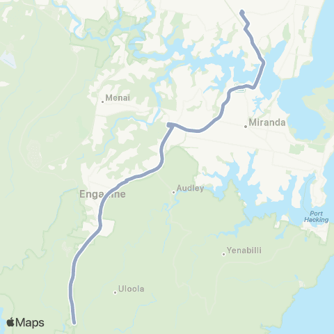 Temporary Buses Waterfall, then all stations to Sutherland, Hurstville and return map