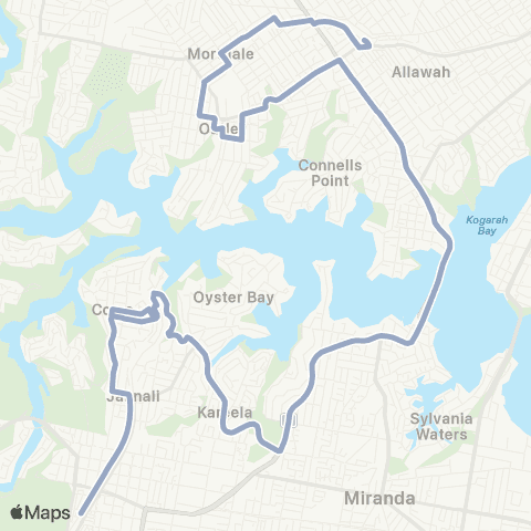 Temporary Buses Sutherland, then all stations to Hurstville and return map