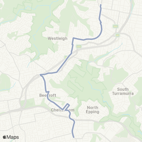 Temporary Buses Hornsby, then all stations to Epping and return map