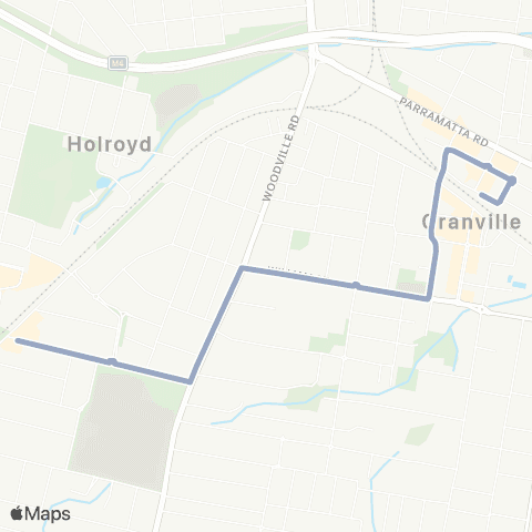 Temporary Buses Merrylands, then Granville and return map