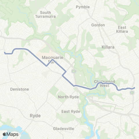 Temporary Buses Epping, then all stations to Chatswood and return map