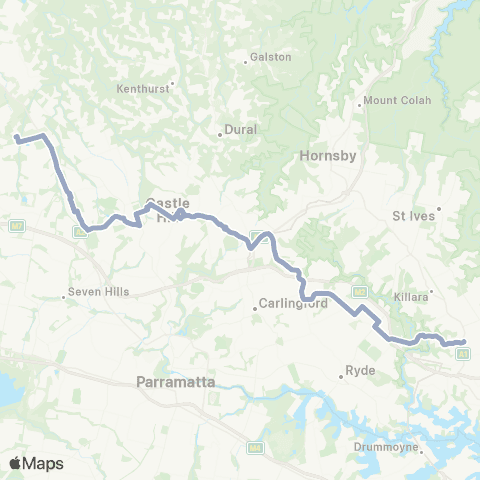 Temporary Buses Tallawong to Chatswood map