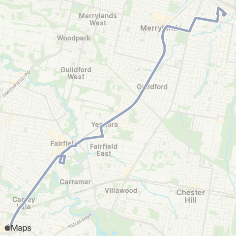 Temporary Buses Granville, then all stations to Cabramatta and return map