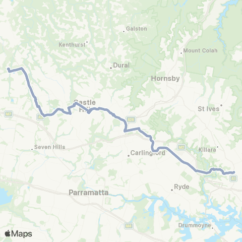 Temporary Buses Tallawong to Chatswood (Limited Stops) map