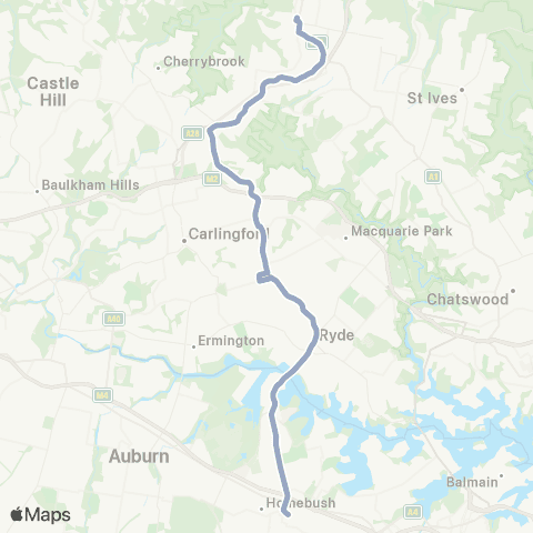 Temporary Buses Hornsby, then Epping, Eastwood, Concord W, N Strathfield, Strathfield and return map