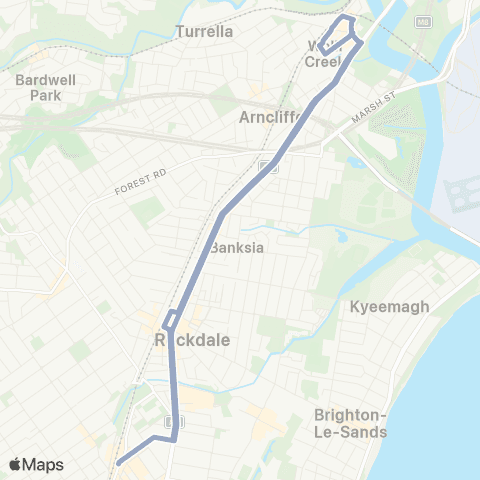 Temporary Buses Kogarah, Rockdale, Wolli Creek (Loop Service) map