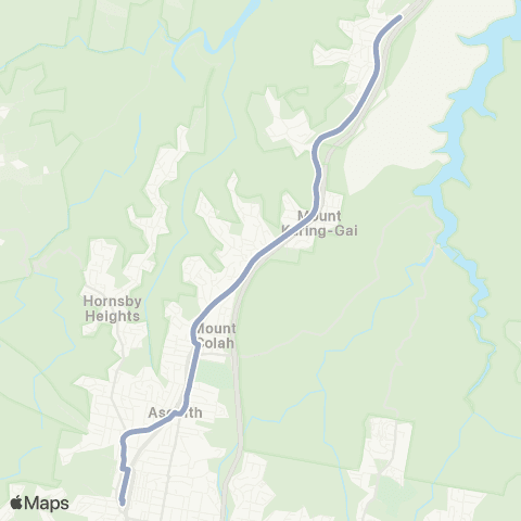 Temporary Buses Berowra, then all stations to Hornsby and return map