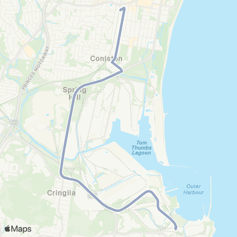 Temporary Buses Port Kembla, then all stations to Wollongong and return map