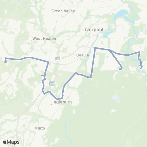 Temporary Buses Leppington, then all stations to E Hills and return map