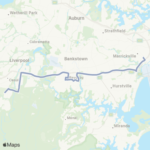 Temporary Buses Glenfield, Revesby, Padstow, Sydenham and return map