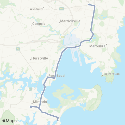 Temporary Buses Cronulla, all stations to Miranda, then Central and return map
