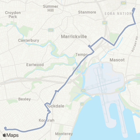 Temporary Buses Hurstville, then all stations to Sydenham, Redfern and return map