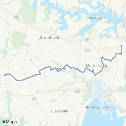 Temporary Buses Bankstown to Central - All Stops map