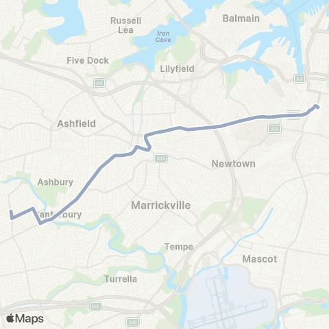 Temporary Buses Campsie to Central map
