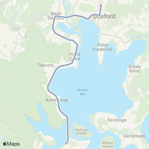 Temporary Buses Gosford, then all stations to Woy Woy and return map