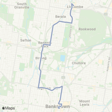Temporary Buses Lidcombe to Bankstown map