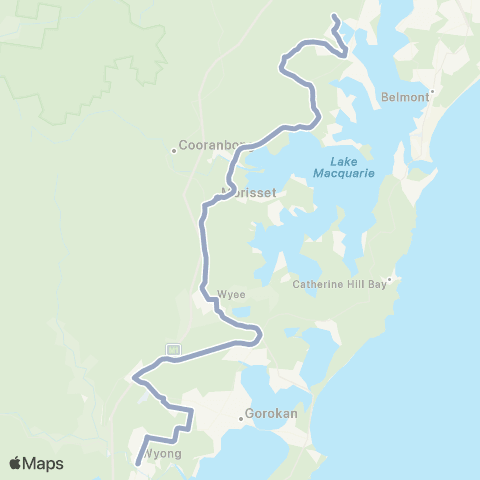 Temporary Buses Fassifern, then all stations to Wyong and return map