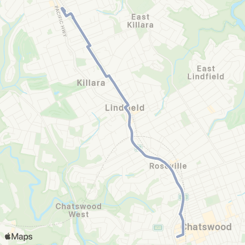 Temporary Buses Gordon, then all stations to Chatswood and return map