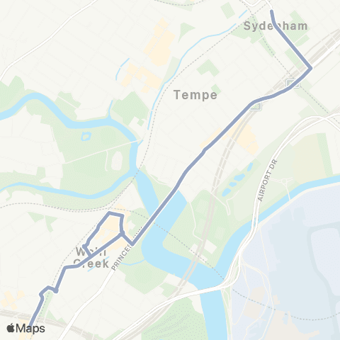 Temporary Buses Arncliffe, then Wolli Creek, Sydenham and return map