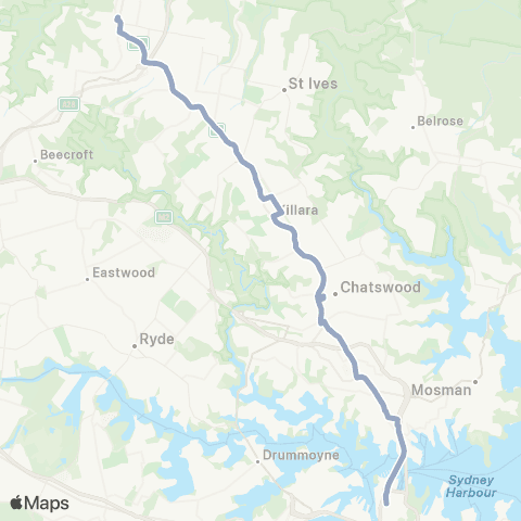 Temporary Buses Hornsby, then all stations to Chatswood, Wynyard and return map