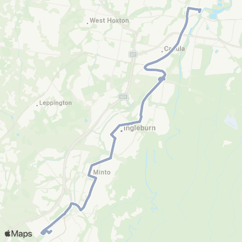Temporary Buses Campbelltown, Minto, Ingleburn, Glenfield, then Liverpool and return map