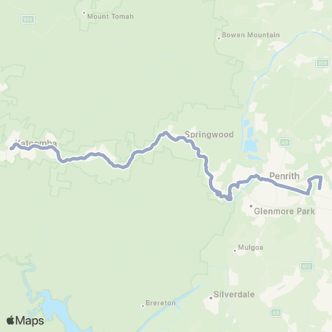 Temporary Buses Katoomba, all stations to Penrith, then Exp to St Marys and return map