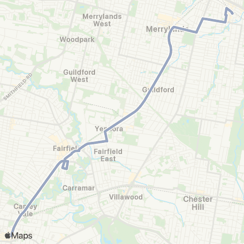 Temporary Buses Granville, then all stations to Cabramatta and return map