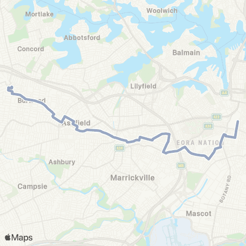 Temporary Buses Strathfield, then all stations to Central and return map