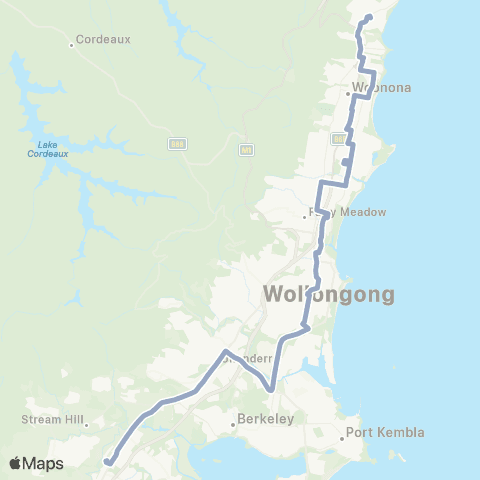 Temporary Buses Dapto, all stations to Thirroul and return map