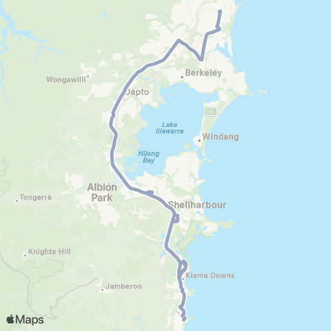 Temporary Buses Wollongong, then all stations to Kiama and return map