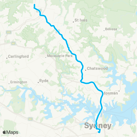 Other TfNSW routes Hornsby to Central map
