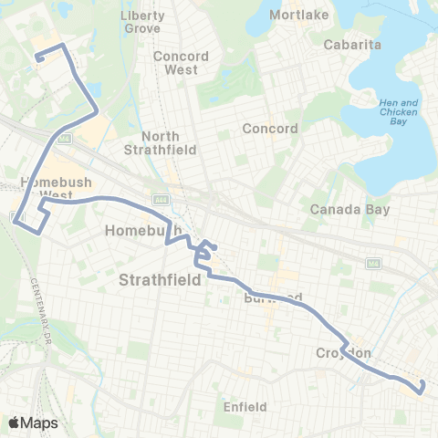 Temporary Buses Olympic Pk, Flemington, then all stations to Ashfield and return map