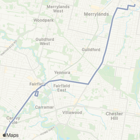 Temporary Buses Granville, then Fairfield, Canley Vale, Cabramatta and return map