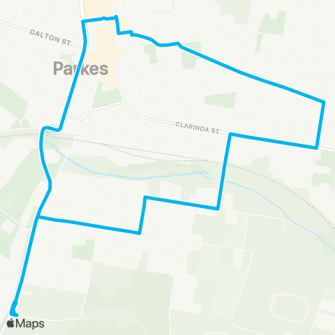 Central West and Orana Network Parkes Town Ctr to Parkes Hosp via E Parkes (Loop Service) map