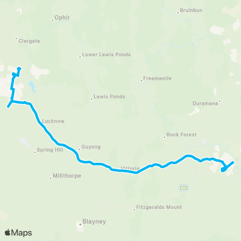 Other TfNSW routes Bathurst to Orange map