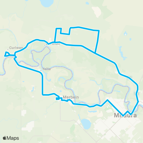 Far West Network Dareton to Mildura via Merbein & Curlwaa (Loop Service) map