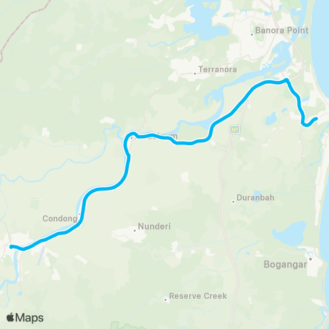 North Coast Network Murwillumbah to Tweed Val Hosp & Kingscliff TAFE map