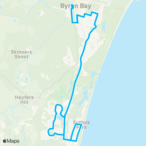 North Coast Network Byron Bay Interchange to Sunrise Bvd (Loop Service) map